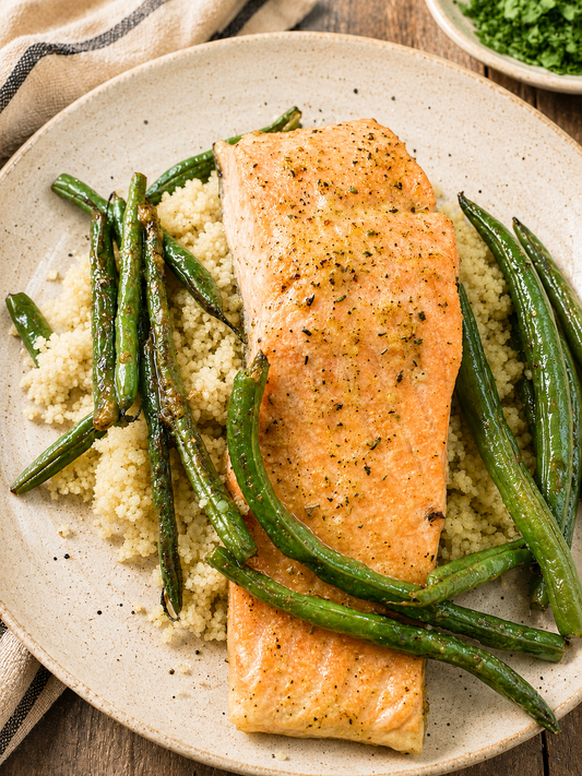 Bistro-Style Sheet Pan Salmon with Green Beans