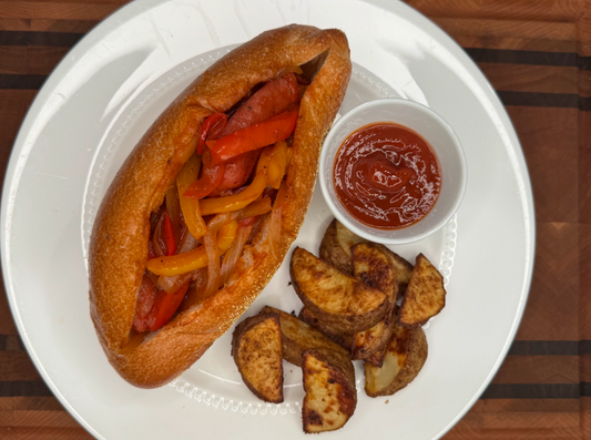 Sausage & Pepper Sandwiches with Zesty Potato Wedges